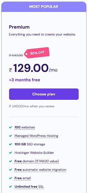 Hostinger Premium Plan