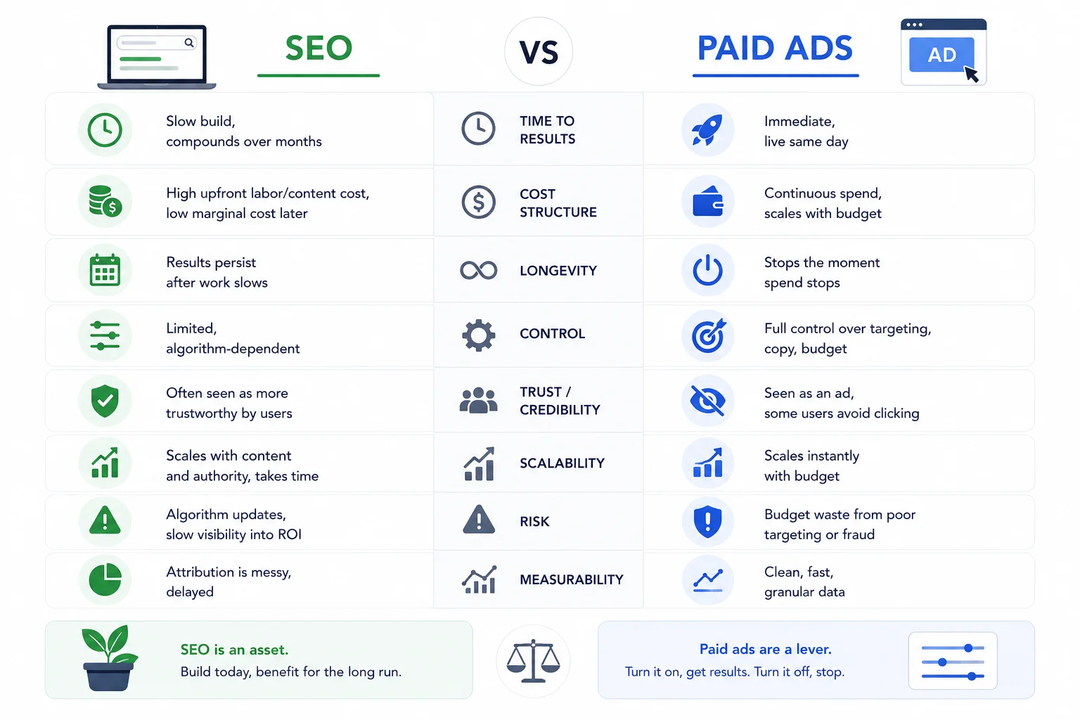 SEO vs Paid Ads Side-by-Side Comparison