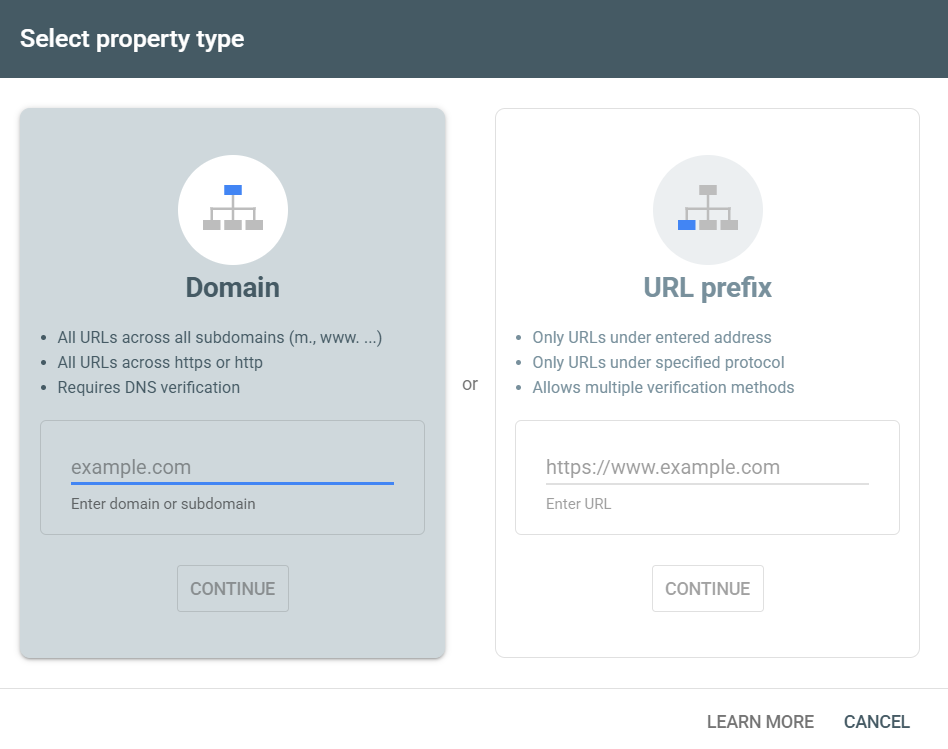 Choosing Between Domain Property and URL-Prefix Property