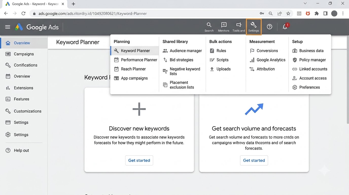 Finding Google Keyword Planner Inside the Google Ads Dashboard